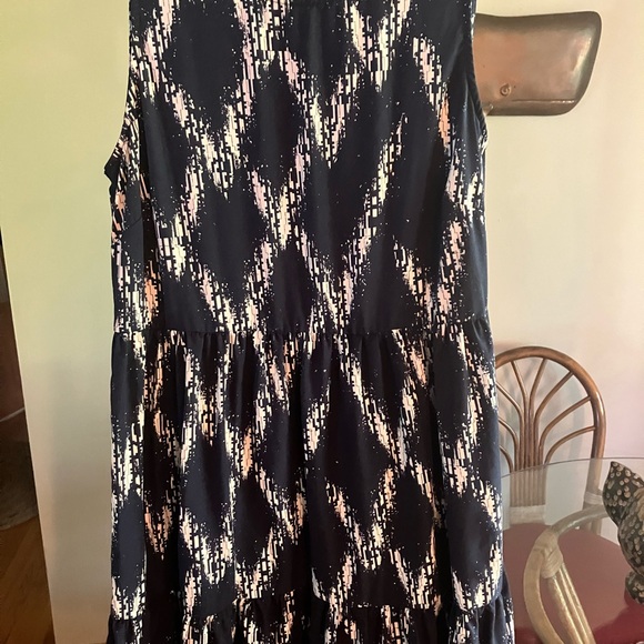 $160 Johnston & Murphy Navy Blue and White Ikat Print Midi Dress Sz XS or Small. - Picture 5 of 16